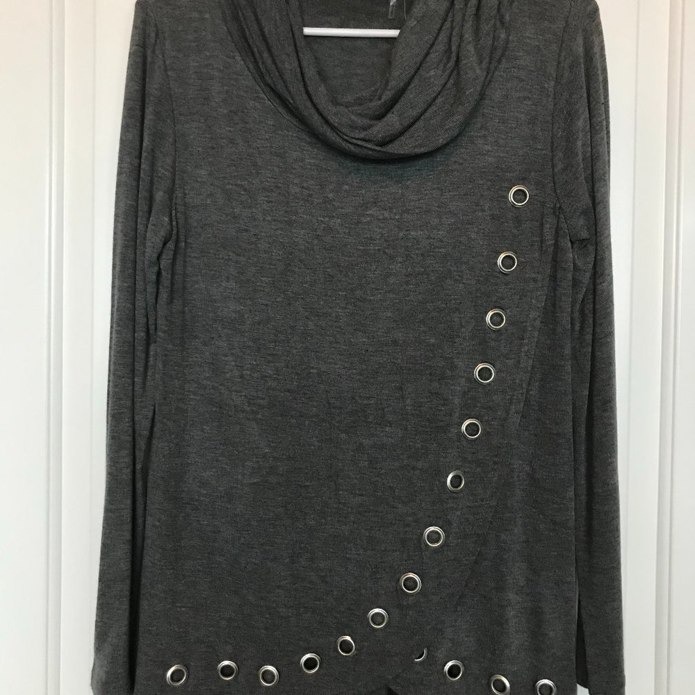 NWT Women's Charcoal Grey Grommet Wrap Sweater Top